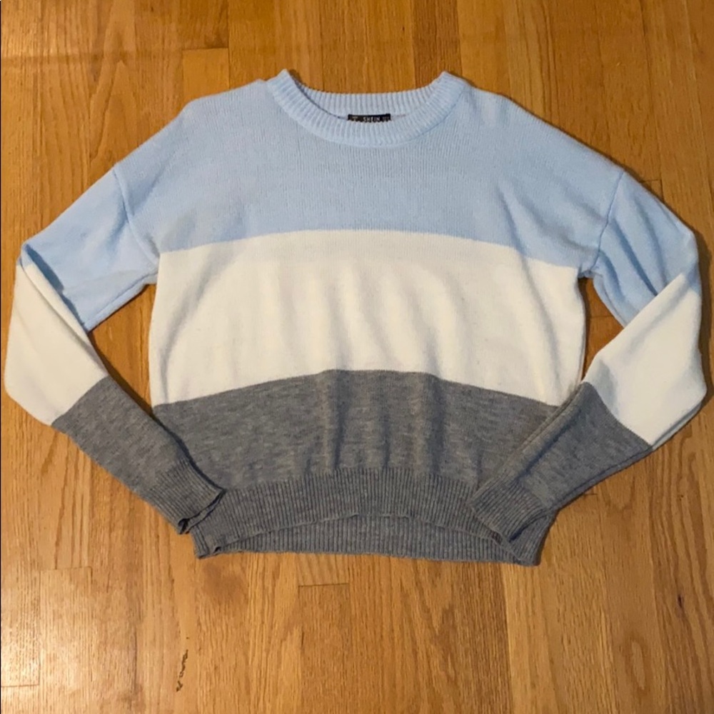 Blue, white, & grey sweater